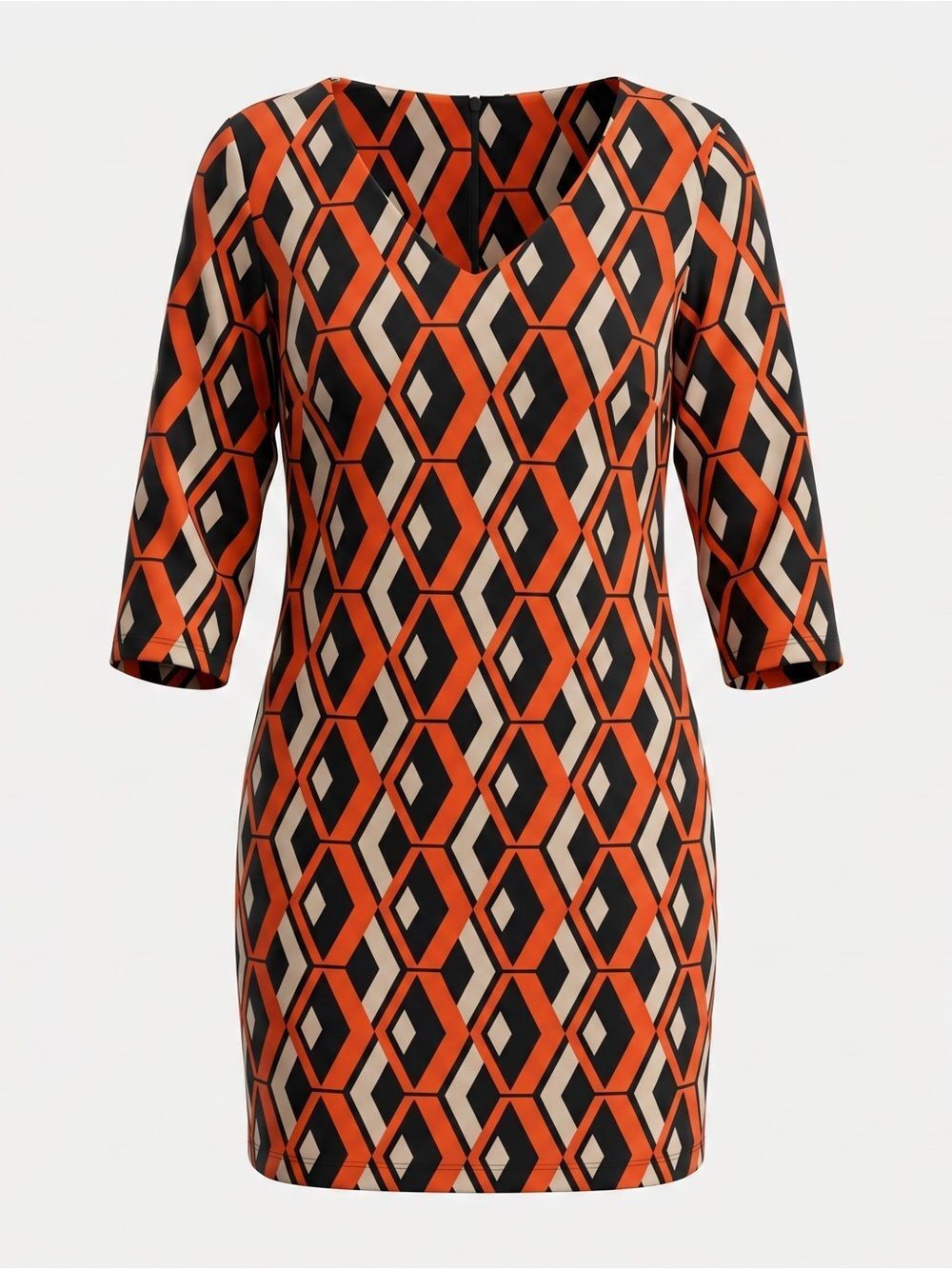 Taylor Woman Geometric Print Sheath Dress Diamond Orange Navy Blue 16W Plus